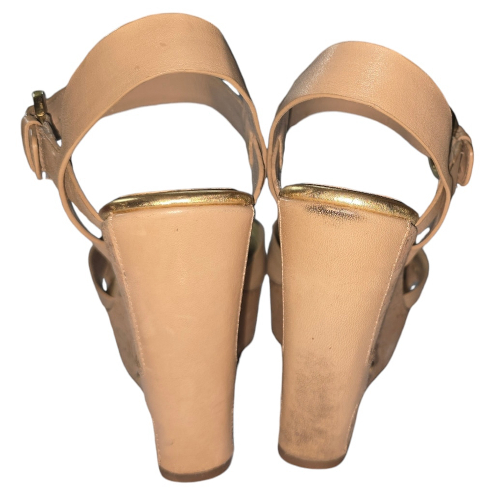 Vintage Women's Ivanka Trump Ithalina Beige Cork Wedge Leatger Sandals Size 8.5 - Picture 6 of 10